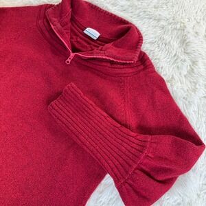 Columbia Red Wool Blend Quarter Zip Sweater Women's Large Cable‎ Knit Casual